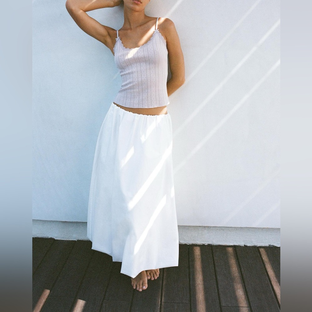 NWT Zara white balloon bubble hem midi skirt